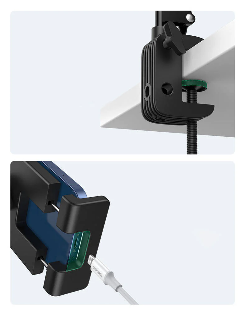 UGREEN Universal Tablet & Phone Holder 360° Rotating with Folding Long Arm – Adjustable 180° Arms, Desk & Bed Clamp (Fits 4"–12.9") (50394) - Image 3