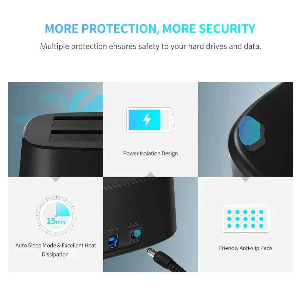 "UGREEN Dual Bay USB 3.0 SATA Docking Station 2.5 3.5 HDD SSD External Drive Enclosure 12TB Clone Laptop PC Mac 50857 - Image 3