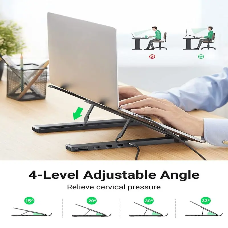 UGREEN USB C Laptop Docking Station 4 Level Adjustable Foldable Portable Desktop Stand Ergonomic Laptop Riser (80551) - Image 7