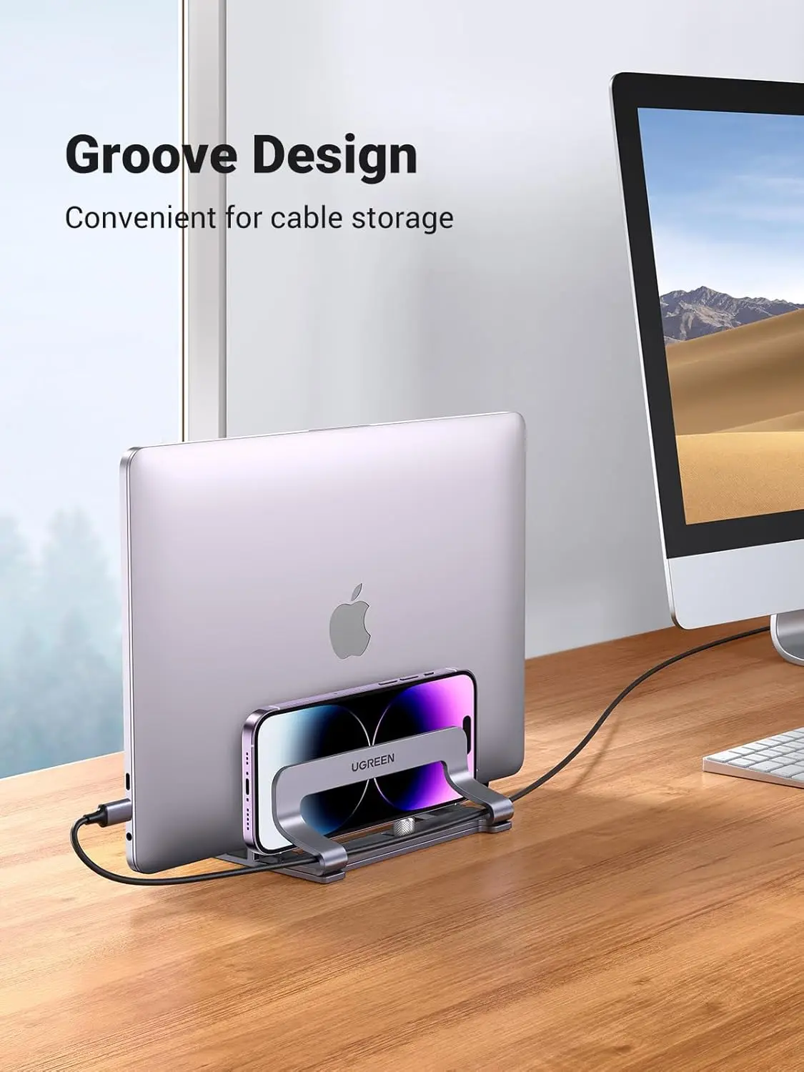 UGREEN Vertical Laptop Stand Dual Slot Adjustable Dock Aluminum Desktop Stand MacBook Air Pro Surface LG Gram Lenovo (60643) - Image 7