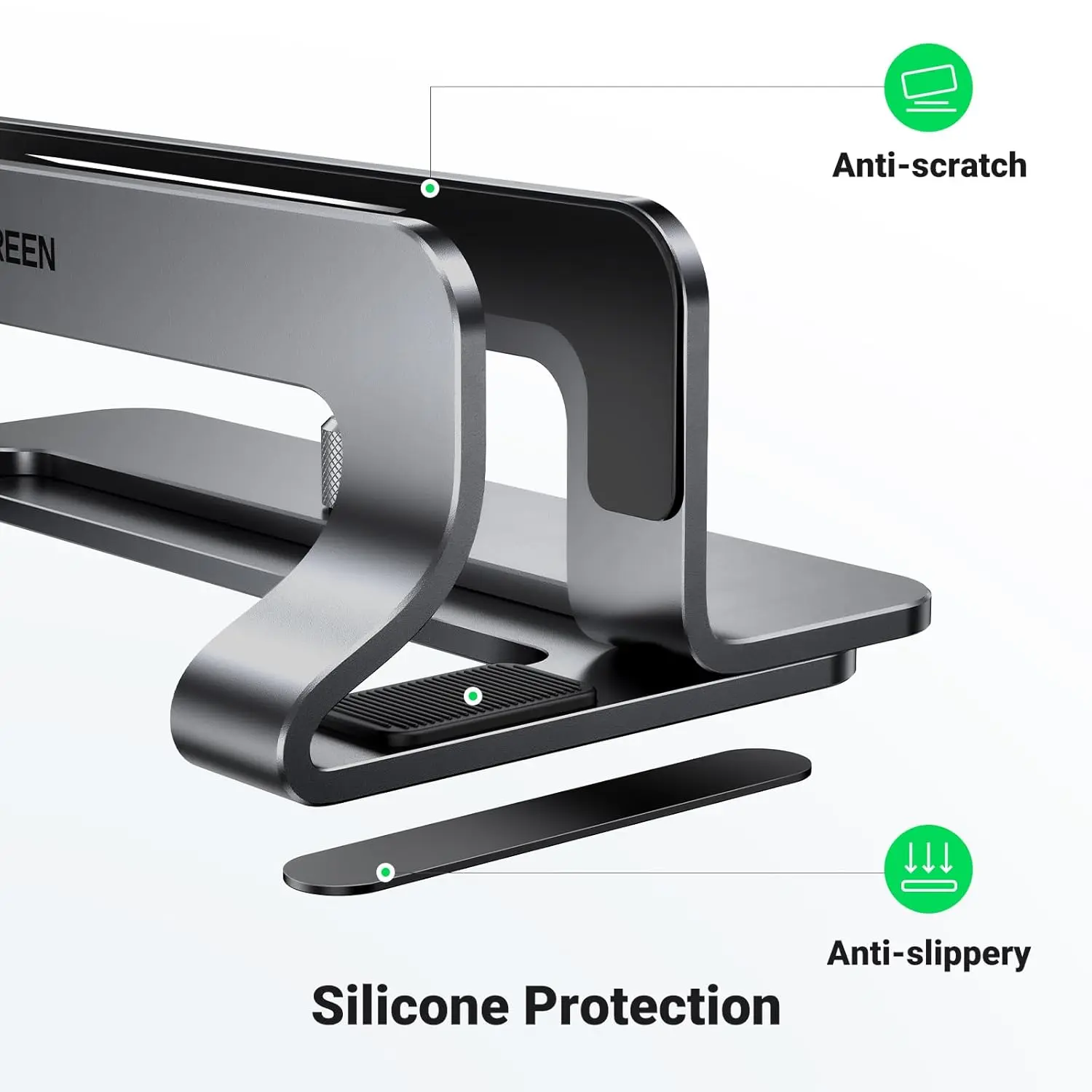 UGREEN Vertical Laptop Stand Holder Adjustable Aluminum Dock MacBook Surface Chromebook 15.6 Inch Desktop Space Saver (20471) - Image 3