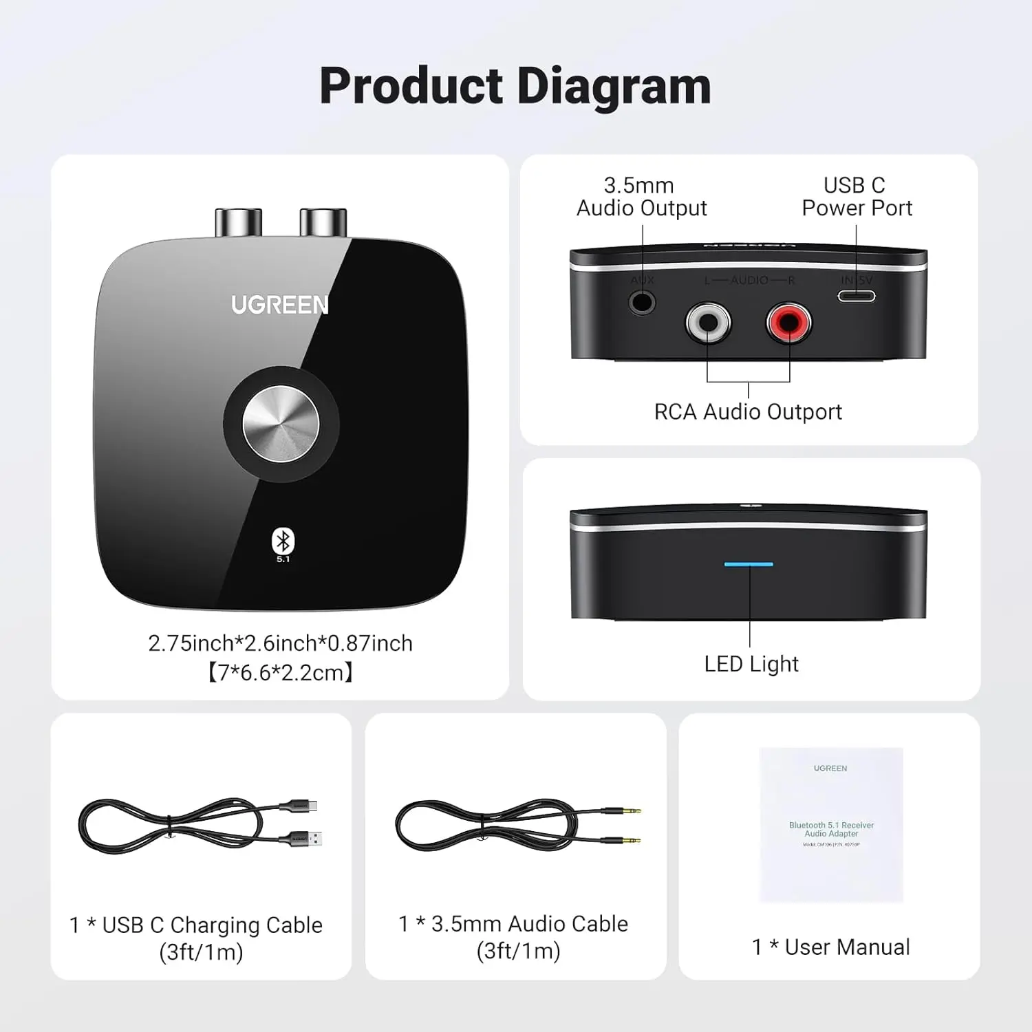 UGREEN Wireless Bluetooth 5.1 Receiver 2RCA aptX LL 3.5mm AUX Jack Music Adapter TV Car Audio Streaming 40759 - Image 5